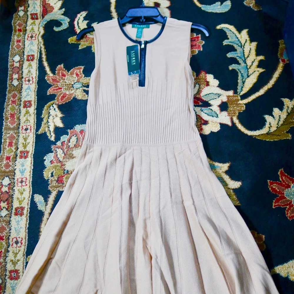 Ralph Lauren Tan/Light Beige Dress w/Leather Trim